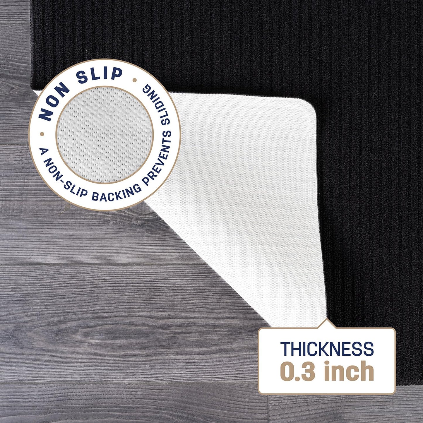 Beverly Rug Non-Slip Modern Rug 8x10 Solid Traditional Rubber Backing Machine Washable Soft Thin Indoor Area Rugs for Living Room Stain Resistant Non Shedding Casual Carpet (8 x 10 Black)