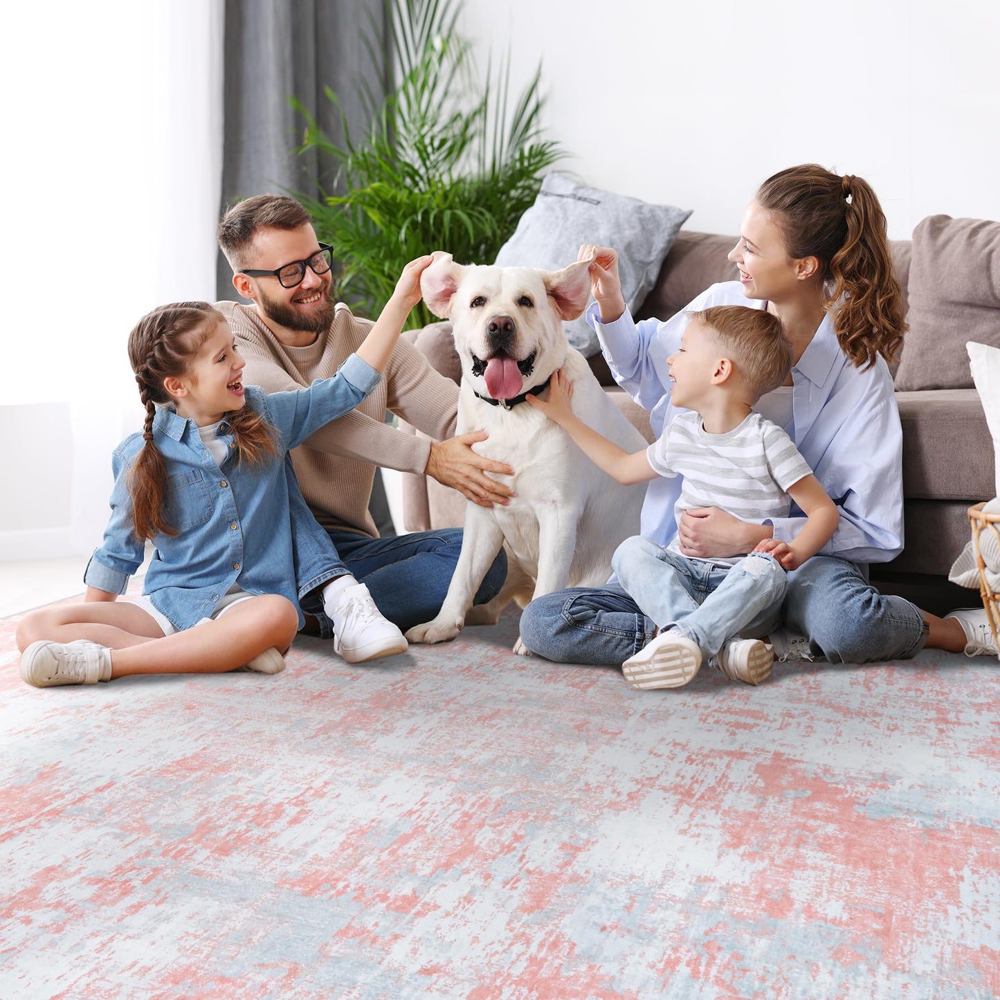 Pink Rug Carpet 8x10 Area Rugs for Bedroom Girls: Washable Modern Rug for Living Room Dining Room Non Slip Low Pile 8 by 10 Indoor Abstract Home Office