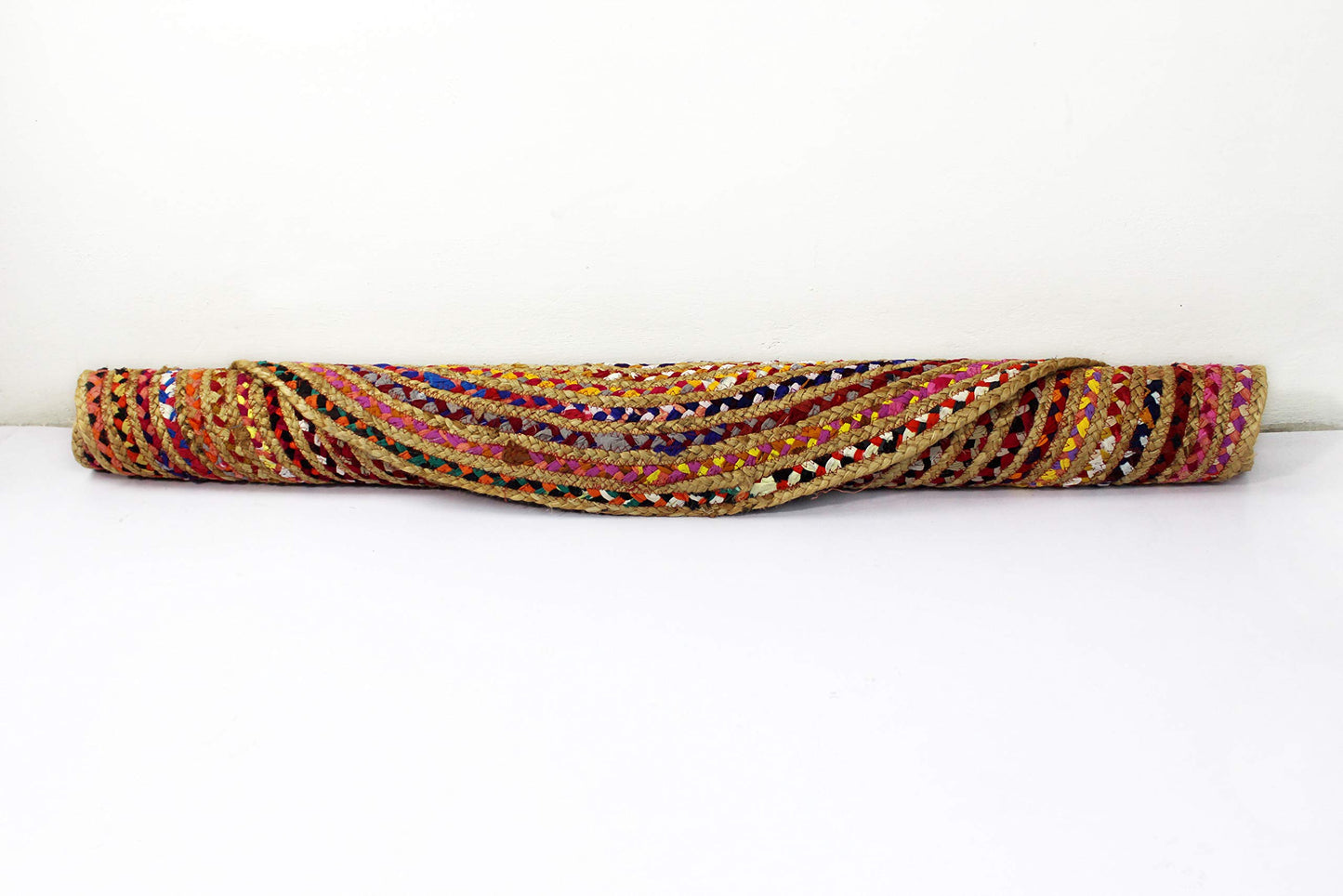 COTTON CRAFT Jute Chindi Braid Rag Rug - Boho Farmhouse Rustic Area Accent Throw Rug - Handwoven Reversible Natural Recycled Cotton - Living Room Den Study Home Décor Gift - 4 Feet Round - Multi Color