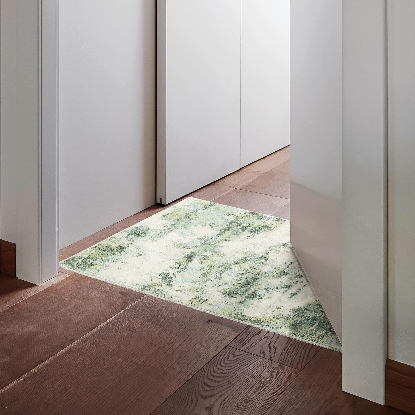 Carvapet Rugs for Entryway, 24"x36" Green Modern Abstract Low Pile Carpet with Rubber Backing, Foldable, Non Slip Machine Washable Entrance Mat (3 x 2 Feet Rectangular, Sage Green Area Rug)