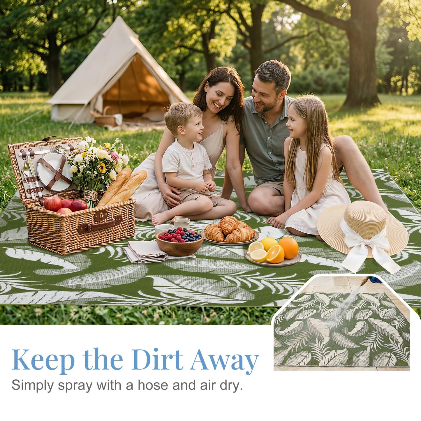 OPPODREAM Reversible Outdoor Rug 5x7, Waterproof Outdoor Plastic Straw Rug for Patio, Tropical Leaf RV Camping Rugs for Outside, Deck, Balcony, Porch, Backyard, Camping, Rv, Green and White