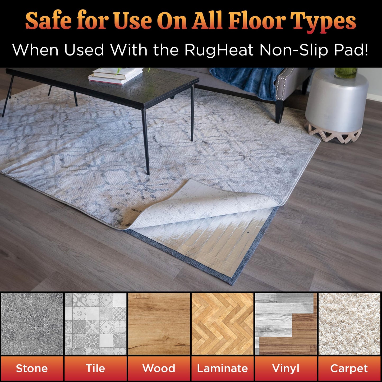 RugHeat Portable Heated Floor Mat, Large (58x81 inches) Fits Under a 5' x 7' Rug - Under-Rug Pad for Heated Rug, Electric Radiant Floor Heater for Area Rugs, Heating Mat for Bedrooms, Living Rooms