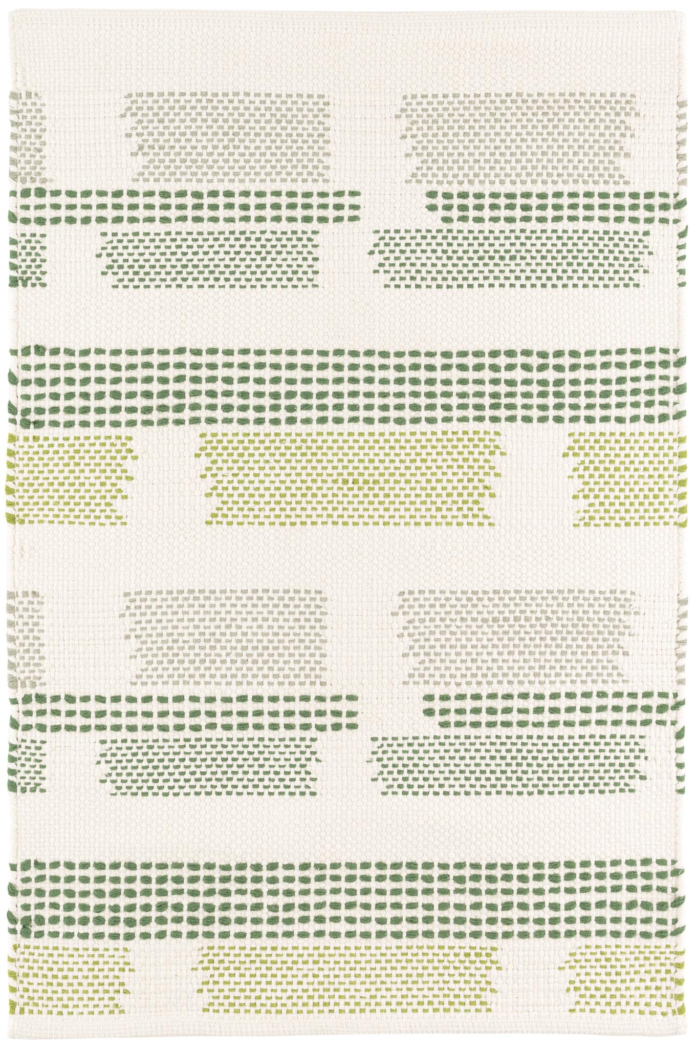 Dash and Albert Tread Lightly Green Handwoven Cotton Rug, 2 X 3 Feet, Green/White Stripe Pattern - Premium Luxury Hotel Quality Soft Breathable Hypoallergenic Machine Washable Easy Care All Season