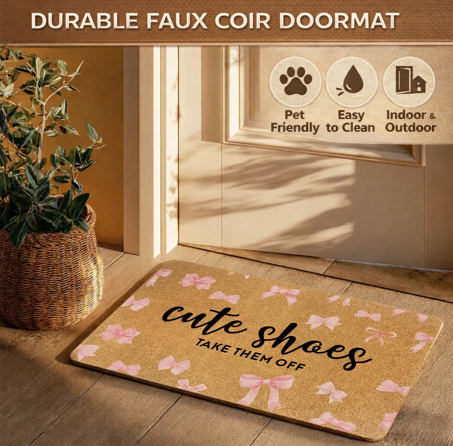 Uilatyu Cute Shoes Take Them Off Pink Bow Door Mat
