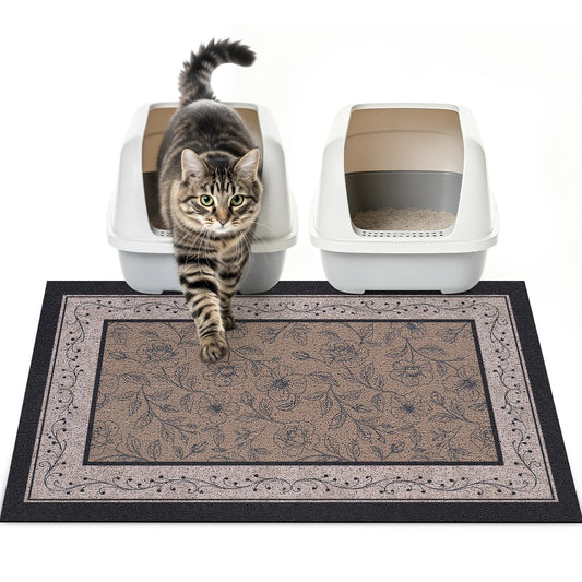 Hedgeink Cat Litter Mat Trapping Rug 33"x22", Large Litter Box Mat for Floor, Non-Slip Waterproof Backing, Soft Mesh Easy to Clean Pet Mat for Cat Brown