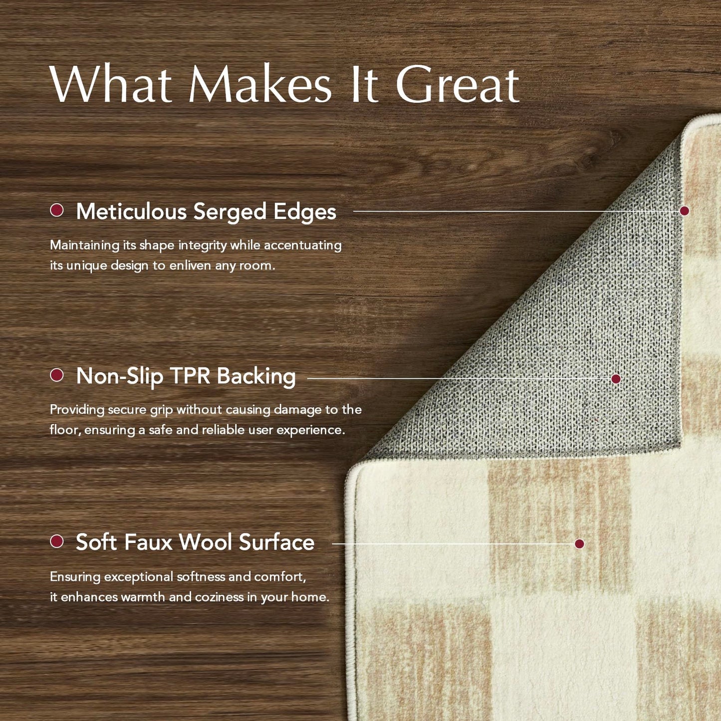 EVERGRACE Checkered Plaid Area Rug 2x3, Soft Fuzzy Faux Wool Rugs Washable Anti Slip Rugs Small Rug Carpet for Entryway Bedroom Living Room Hallway Kitchen Dining Room and Laundry Room, Beige