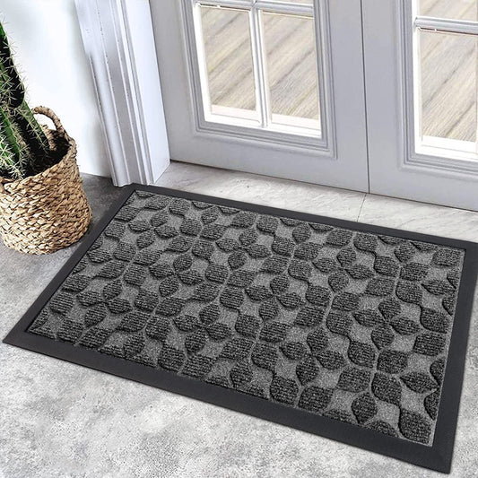 Bulijojo Sturdy Front Entrance Doormats,Durable Heavy Duty Welcome Mat,Thick Absorbent Natural Rubber Non Slip Mat,Easy Clean Entryway Mat Geometric Grey 23"x35"