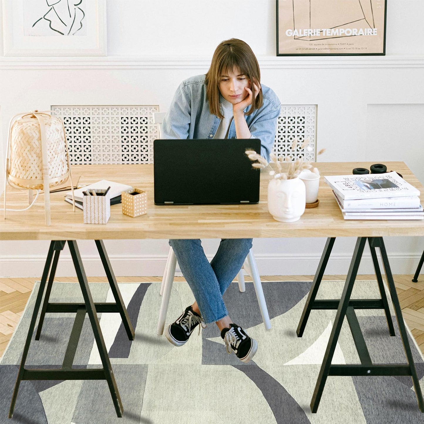 Office Chair Mat for Hardwood Floor, 60"x45" Easy Glide Computer Desk Mat Protector for Rolling Chair Under Desk Rug Nonslip Backing, Machine Wash, (Modern)