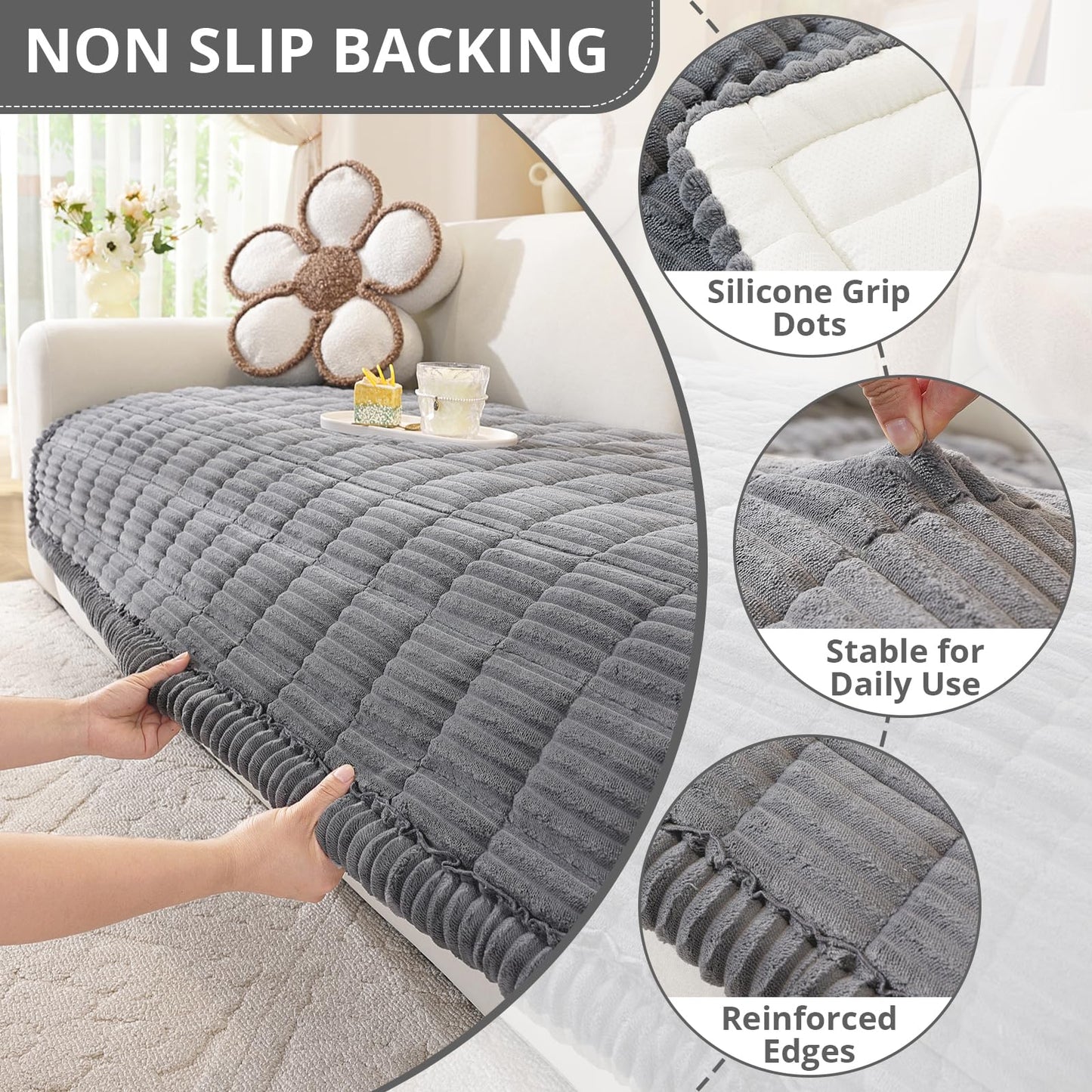 OstepDecor Couch Cover for Dogs, Washable Non Slip Sofa Cover for Pets, Soft Couch Covers for Sofa, Loveseat and Sectional, Furniture Protector Against Pet Hair & Scratches (27.6" x 27.6", Dark Grey)