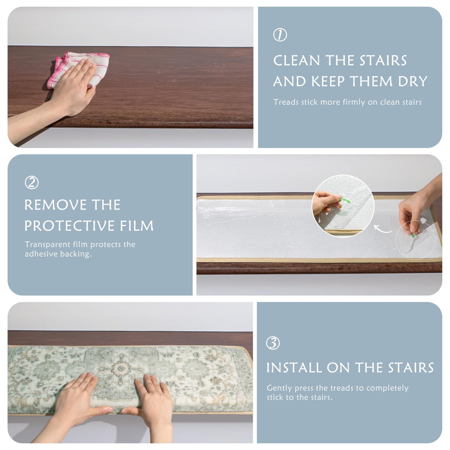 Brakki Bullnose Non-Slip Stair Treads for Wooden Steps, Carpet Stair Treads for Indoor Runner, Pet Friendly Soft Stair Rugs, Edging Stair Protectors Reusable, Washable, 30"x9.5"x1.5" 7pcs, Grey