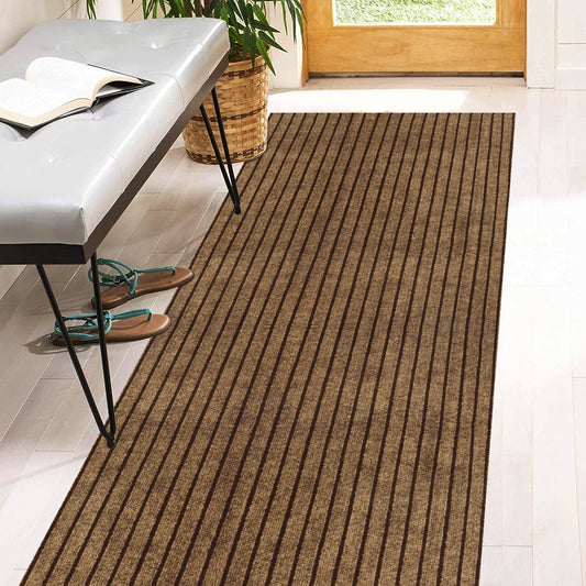 2' x 6' Runner Rugs with Rubber Backing, Indoor Outdoor Utility Carpet Runner Rugs, Stripe Brown, Can Be Used as Aisle for The RV and Boat, Laundry Room and Balcony