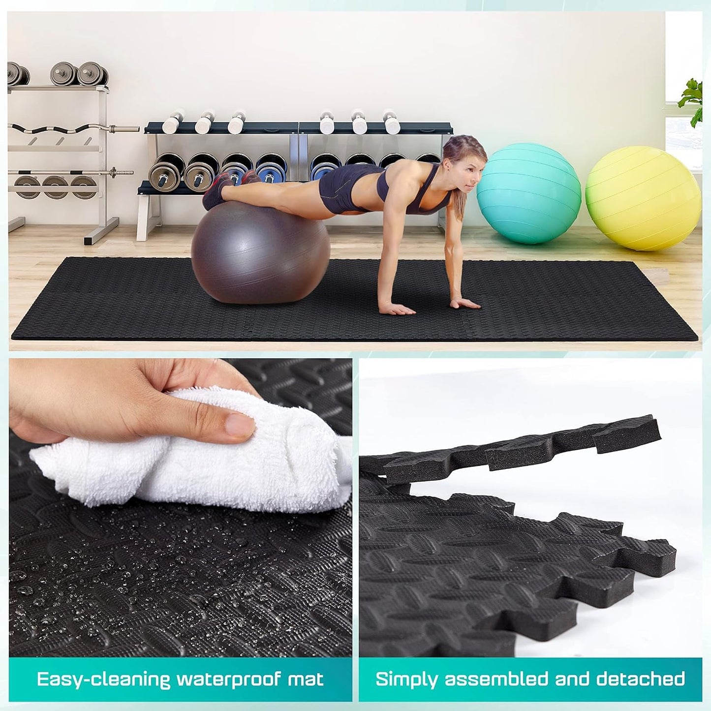 Yes4All Interlocking Exercise Foam Mats with Border – Floor for Gym Equipment Eva Tiles