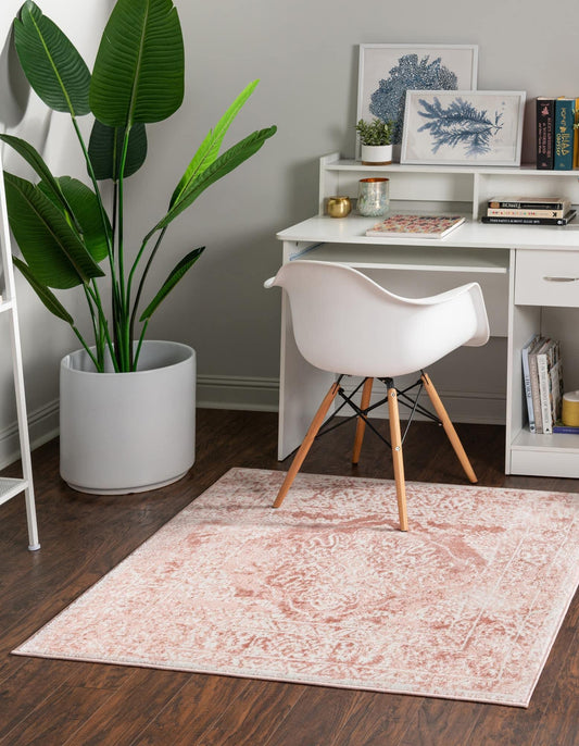 Unique Loom Oxford Collection Area Rug - Bodleian (4' 1" Square, Pink/ Ivory)