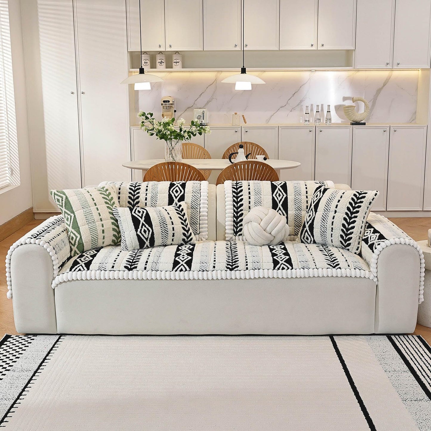 XFEXM Couch Cover for Dogs, Washable Non-Slip Boho Geometric Pet Sofa Protector, Soft Sofa Slipcovers Cushion Protector for Dogs and Cats. (Black, 27.6" x 59.06" x 1.5")