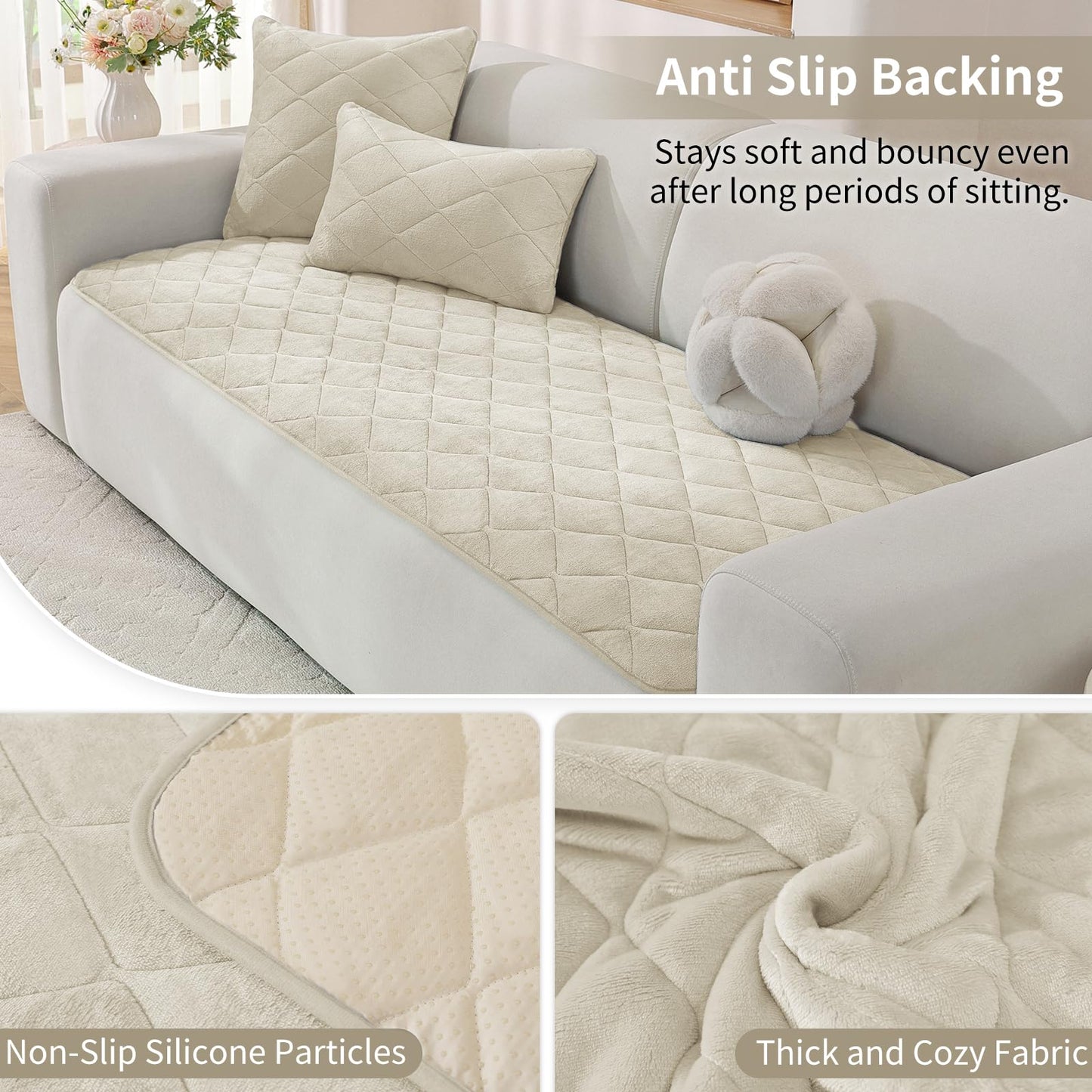 CYCMACO Fuzzy Pet Couch Covers for Dogs Washable, Non Slip Couch Covers for 3 Cushion Sofa Pet Friendly, Thick Soft Sofa Slipcovers, Dog Couch Cover Protector Couches Mat (27.6" x 70.9", Beige)