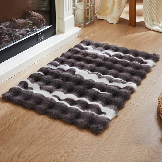 LLMolly 2X 3-Foot Synthetic Rabbit Fur Rug, Multicolor Bubble-Patterned Velvet Design. Soft, Plush, Slip-Resistant, and Machine Washable. Home Decor, Suitable for Living Rooms and bedrooms