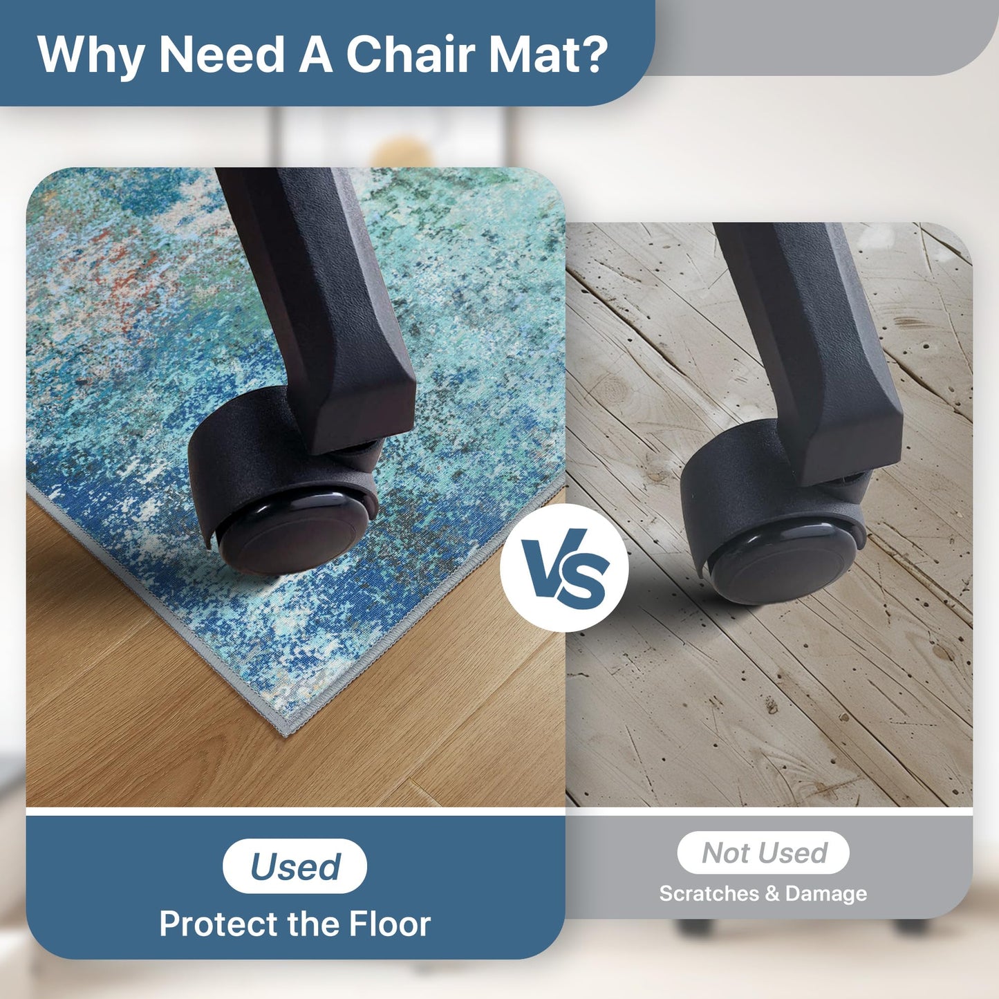 Office Chair Mat for Hardwood Tile Floor, Abstract 36"X 48" Desk Mats for Office Chair on Rolling Chairs Carpet, Desk Anti-Slip 1/5" Thick Rug for Computer Chair, Thin Low-Pile Floor Mat, Blue Green