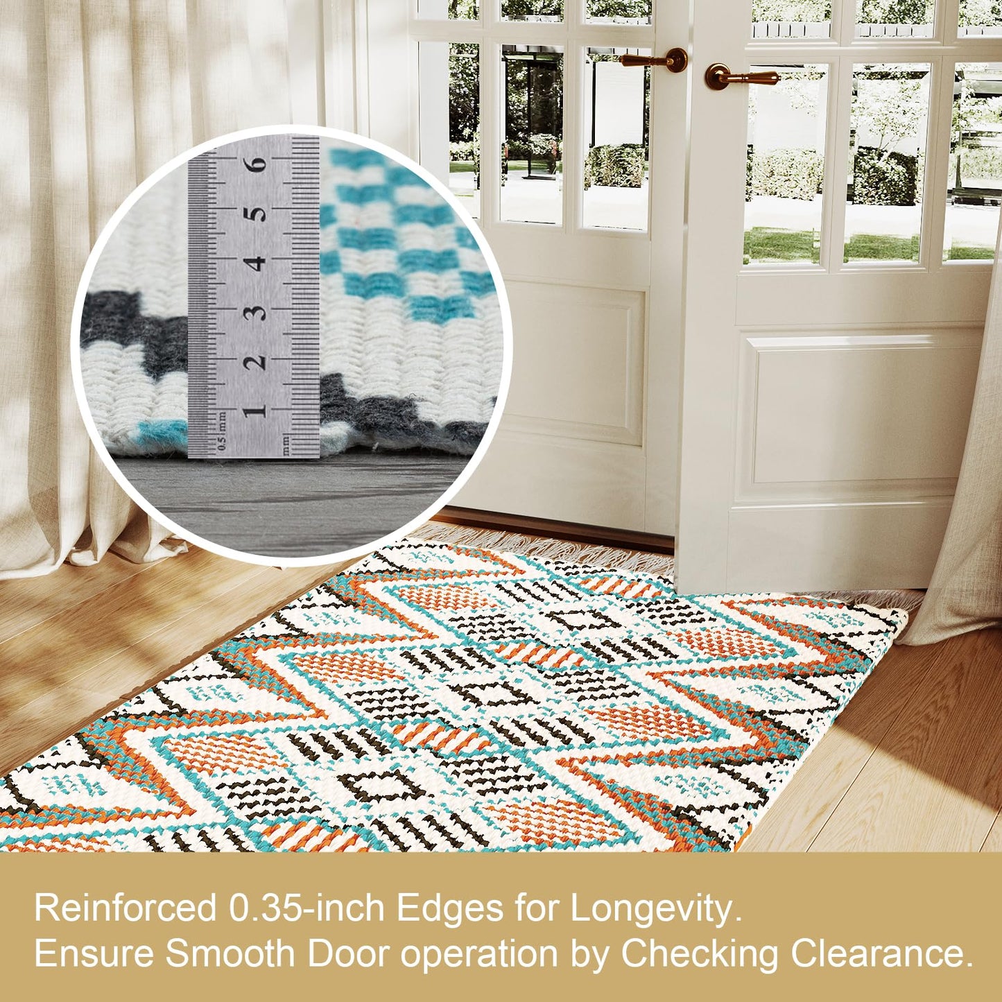 H.VERSAILTEX Handwoven 2x5 ft Boho Runner Rug with Tassels - Low Pile Easy Clean Washable Entryway Rug, Non-Slip Kitchen Runner for Hallway, Laundry Room, Corridor - Floor Mat(1 Pack,Orange/Blue)