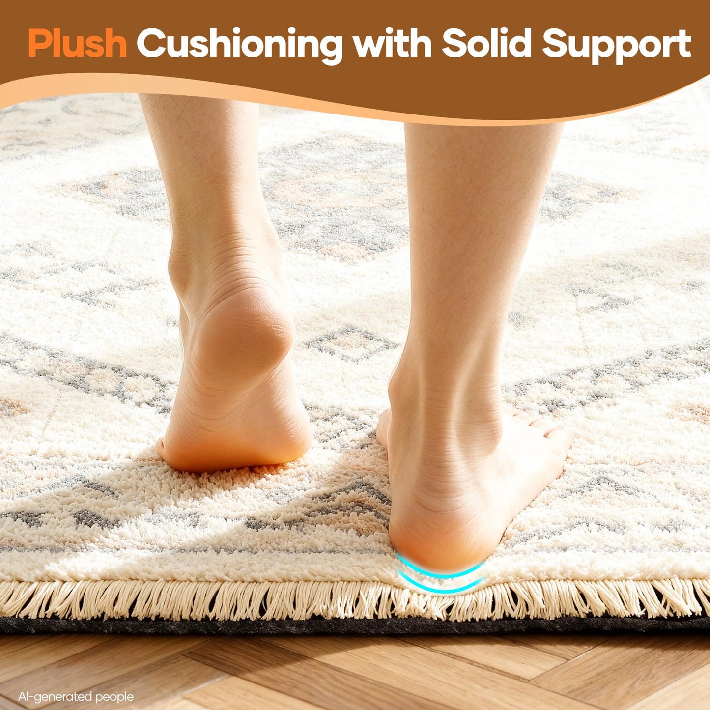 Veken Non Slip Cushioned Rug Pad Gripper 6 x 9 Ft, Felt and Silicone Backing, 1/4 inch Thick Carpet Liner for Hardwood Floors, Under Area Rugs Mat, More Than 99 Pcs Anti-Slip Long Strips Pattern