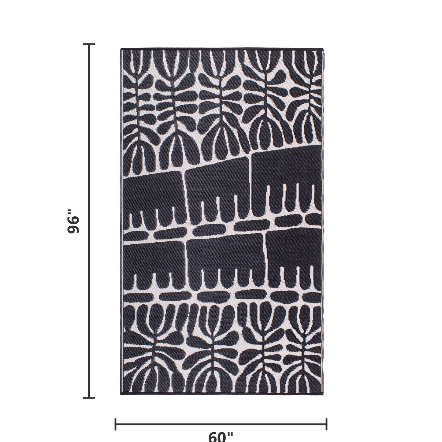 Fab Habitat Outdoor Rug - Waterproof, Fade Resistant, Crease-Free - Premium Recycled Plastic - Tribal, Black & White - Large Patio, Deck, Sunroom, Camping, RV - Serowe - Black - 5 x 8 ft