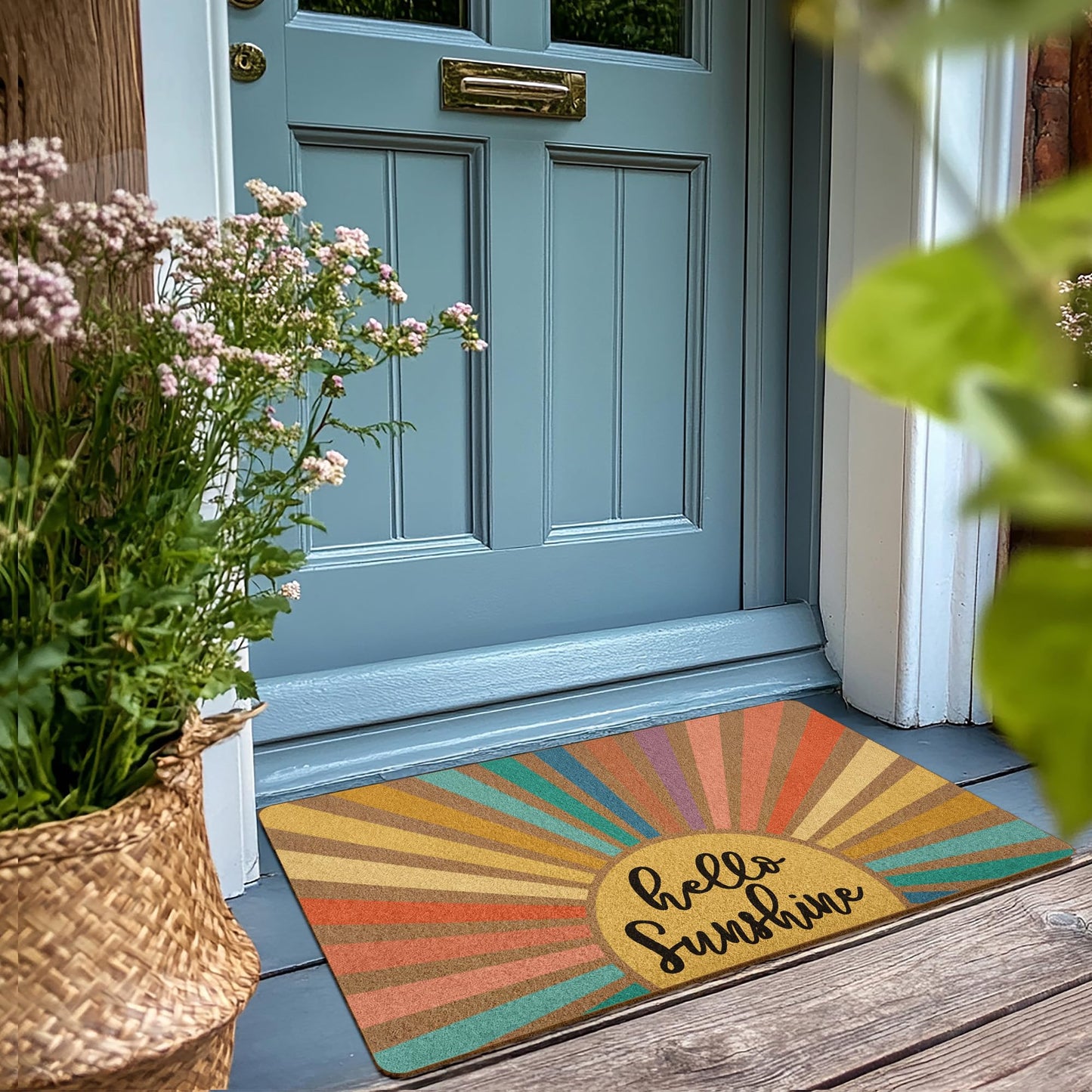 XLDLIOO Boho Sunshine Door Mat, Spring Doormats, Classroom Welcome Mat, Summer Hello Sunshine Welcome Front Door Mat Indoor Outdoor Entrance, Boho Artificial Coir Doormat Rugs for Patio 30x17in