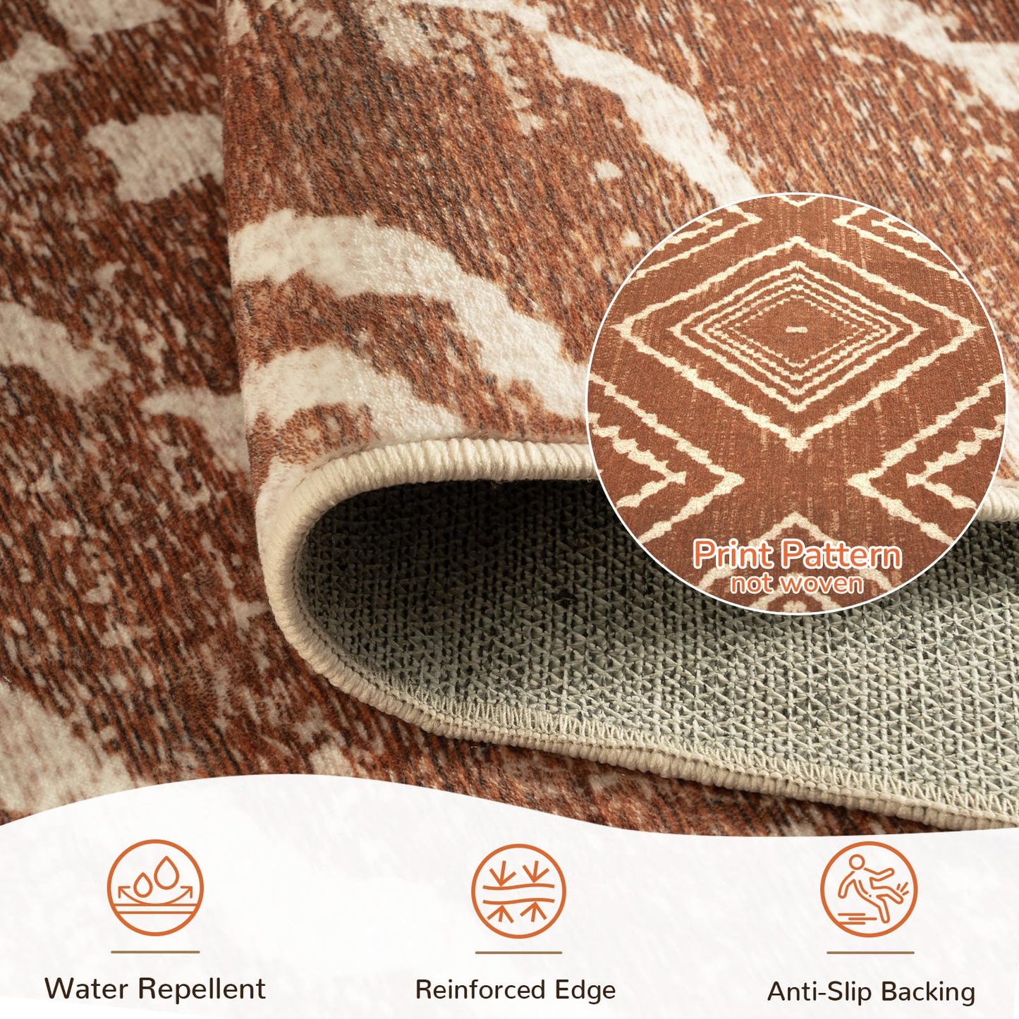 BESTSWEETIE Area Rug 8x10 Rug Machine Washable Non-Slip Low Pile Print Pattern Western Rug for Living Room Bedroom Entryway Tribal Series -Yellowbrown/Cream