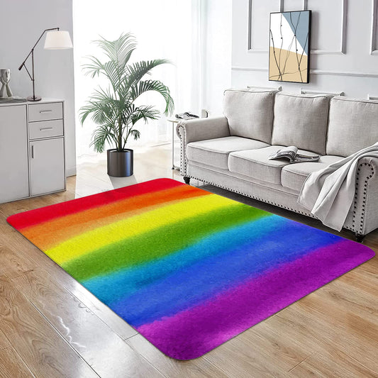 Ormis Watercolor Rainbow Area Rug Ultra Soft Faux Wool Throw Rugs Non-Slip Area Rugs Floor Carpet Cover for Living Room Bedrooms Decor 4' x 6'