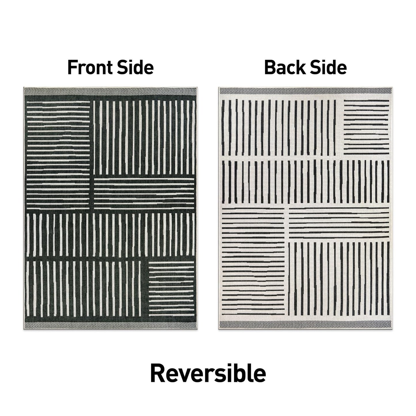 Rugshop Black Contemporary Stripe Indoor/Outdoor Runner Rug, Weather Resistant & Reversible, for Hallway, Entryway and Kitchen, 2' x 7'