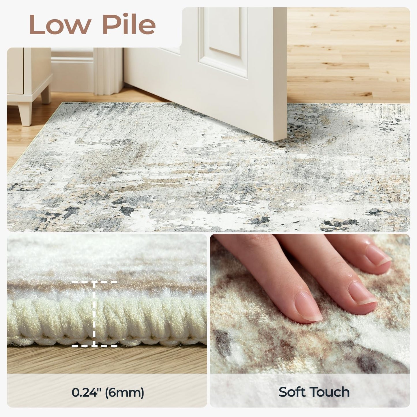 Carpelux 8x10 Area Rugs for Living Room, Abstract Neutral Large Washable Rug, Indoor Soft Non-Slip Floor Carpet for Bedroom Dining Room Home Decor, Brown/Grey