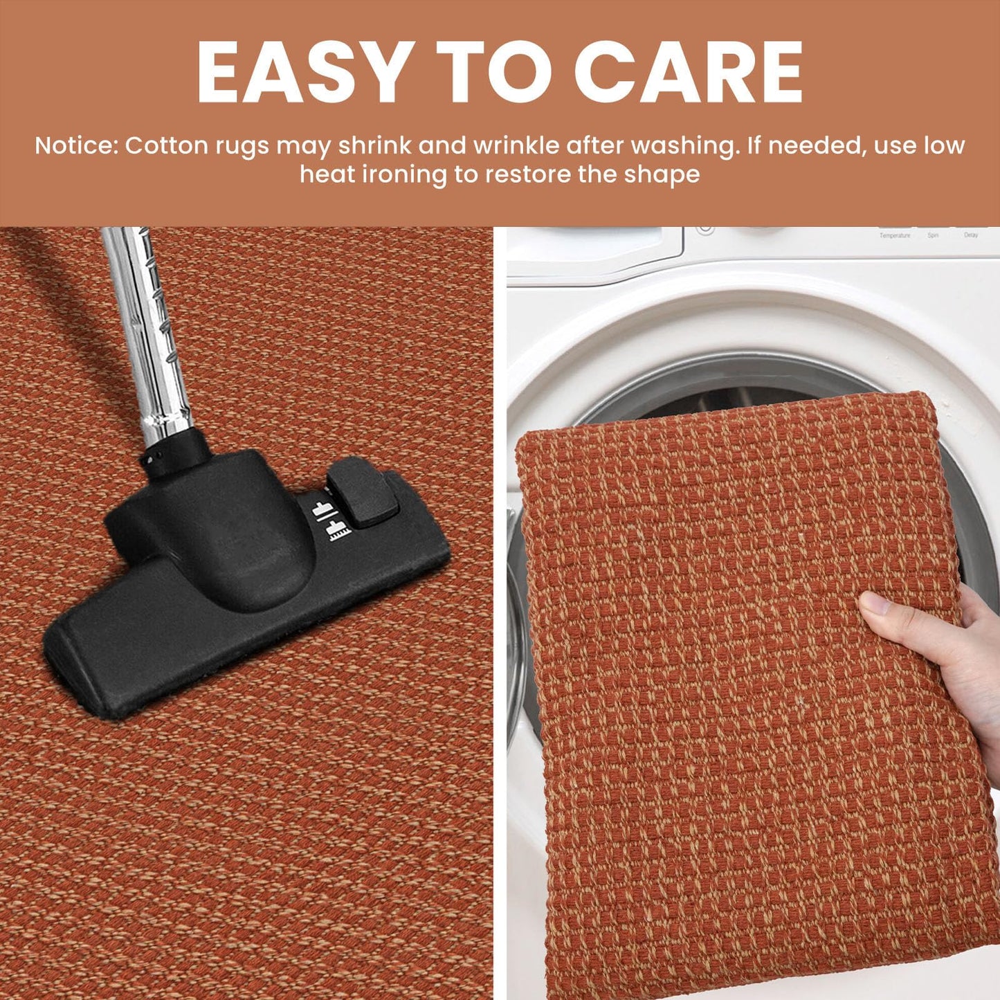 IOHOUZE Washable Runner Rug 2x7 Non Slip Runners for Hallways Entryway Runner Indoor, Kitchen Rugs Woven Cotton Floor Carpet for Kitchen Hall Entrance Bedroom, Burnt Orange/Tan