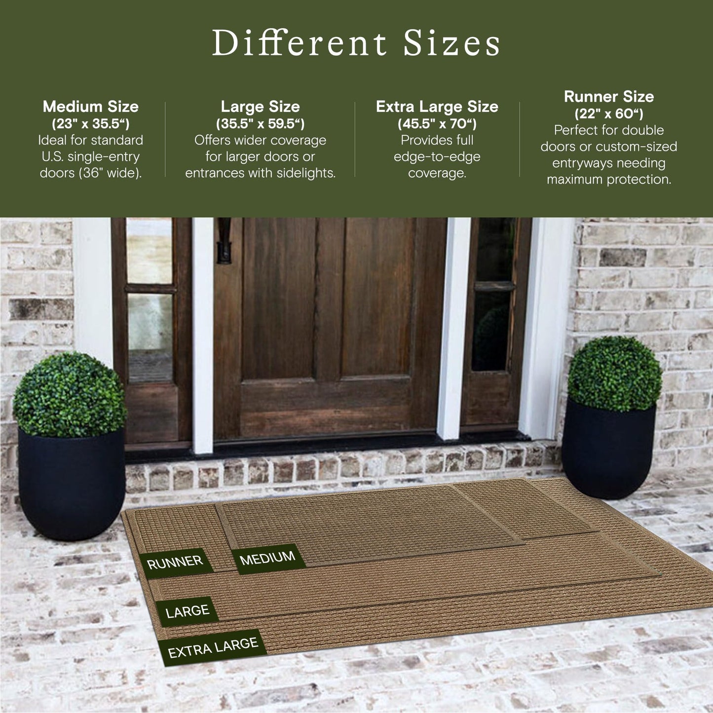 WaterHog Squares Front Door Mat Indoor Outdoor Entrance, Absorbent All-Weather Doormat with Non-Slip Rubber Backing, Dirt & Moisture Trapper, Low Profile, Easy Clean, Made in USA, 35.5"x59.5" Camel