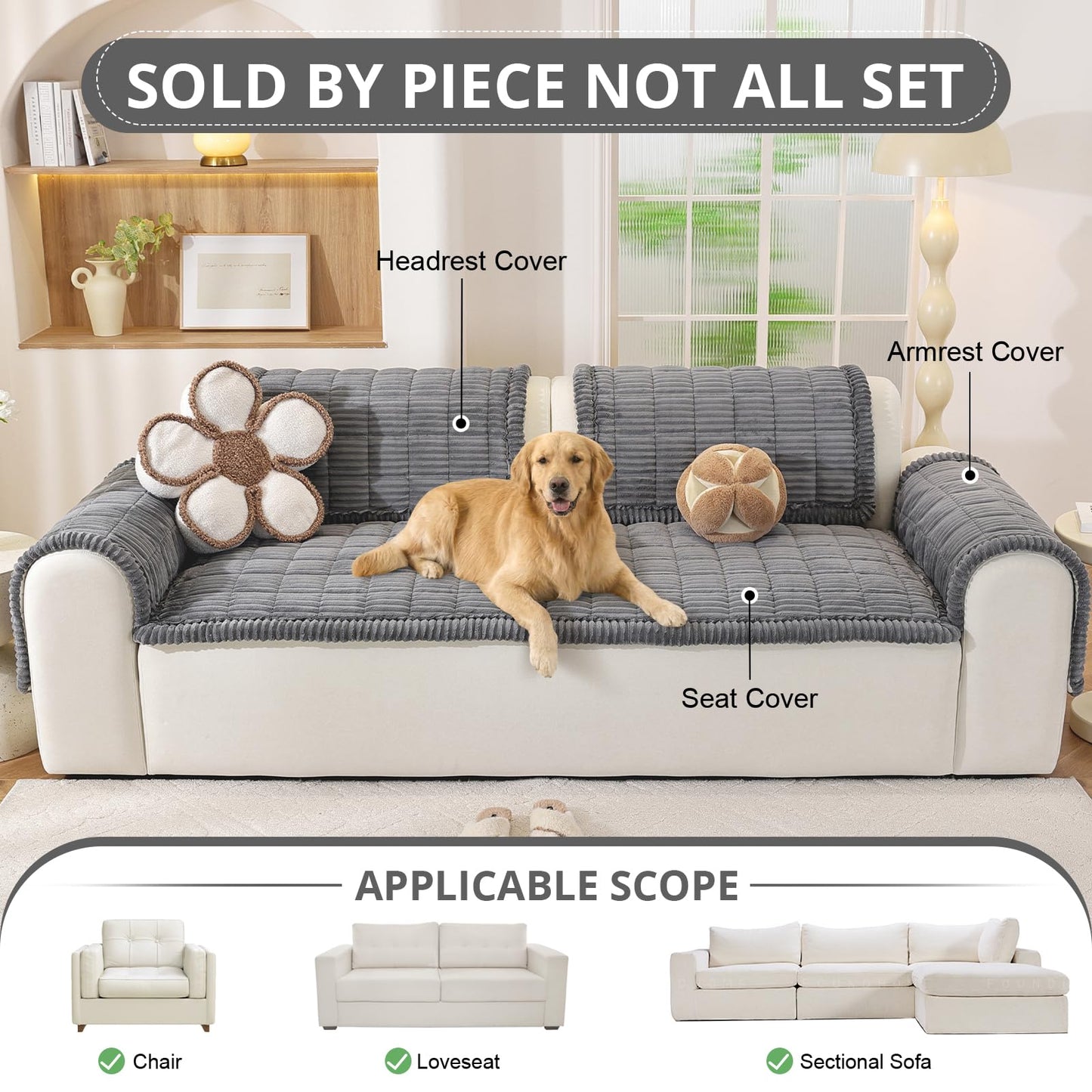 OstepDecor Couch Cover for Dogs, Washable Non Slip Sofa Cover for Pets, Soft Couch Covers for Sofa, Loveseat and Sectional, Furniture Protector Against Pet Hair & Scratches (27.6" x 27.6", Dark Grey)