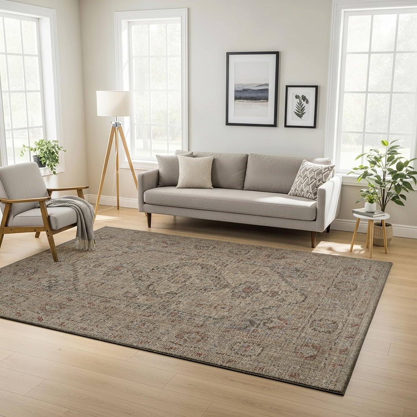 Thomasville Nomad Flatweave Area Rug by Gertmenian - 5x7 Ft Standard, Stain & UV Resistant Carpet, Deck, Patio, Poolside & Mudroom - Pinnock Beige, 26738