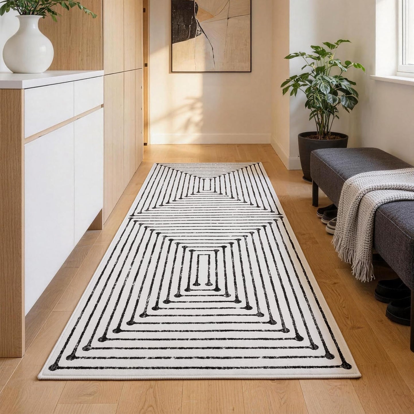 YIHOUSE 2x6 Kitchen Runner Rug Non Slip Washable, Black and White Striped Rug Runners for Entryway Hallway Non Skid, Modern Geometric Carpet Runner for Bathroom Bedroom Laundry Room