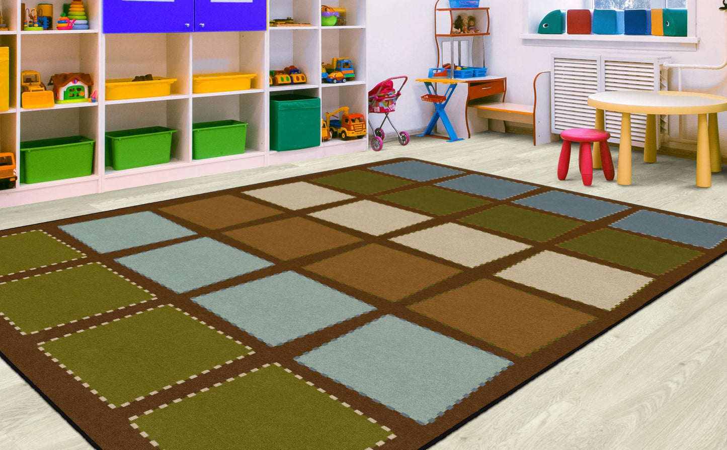 Flagship Carpets Quilted Seating Classroom Educational Area Rug for Kids and Teachers, Durable Quality for Schools, Preschool, Daycare, Learning Centers, and Home, 7'6" x 12' - Earthtone