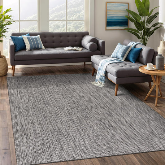 Beverly Rug Indoor Outdoor Rug 8x10, Washable Outside Carpet for Patio, Deck, Porch, Solid Modern Area Rug, Water Resistant, Silver Gray