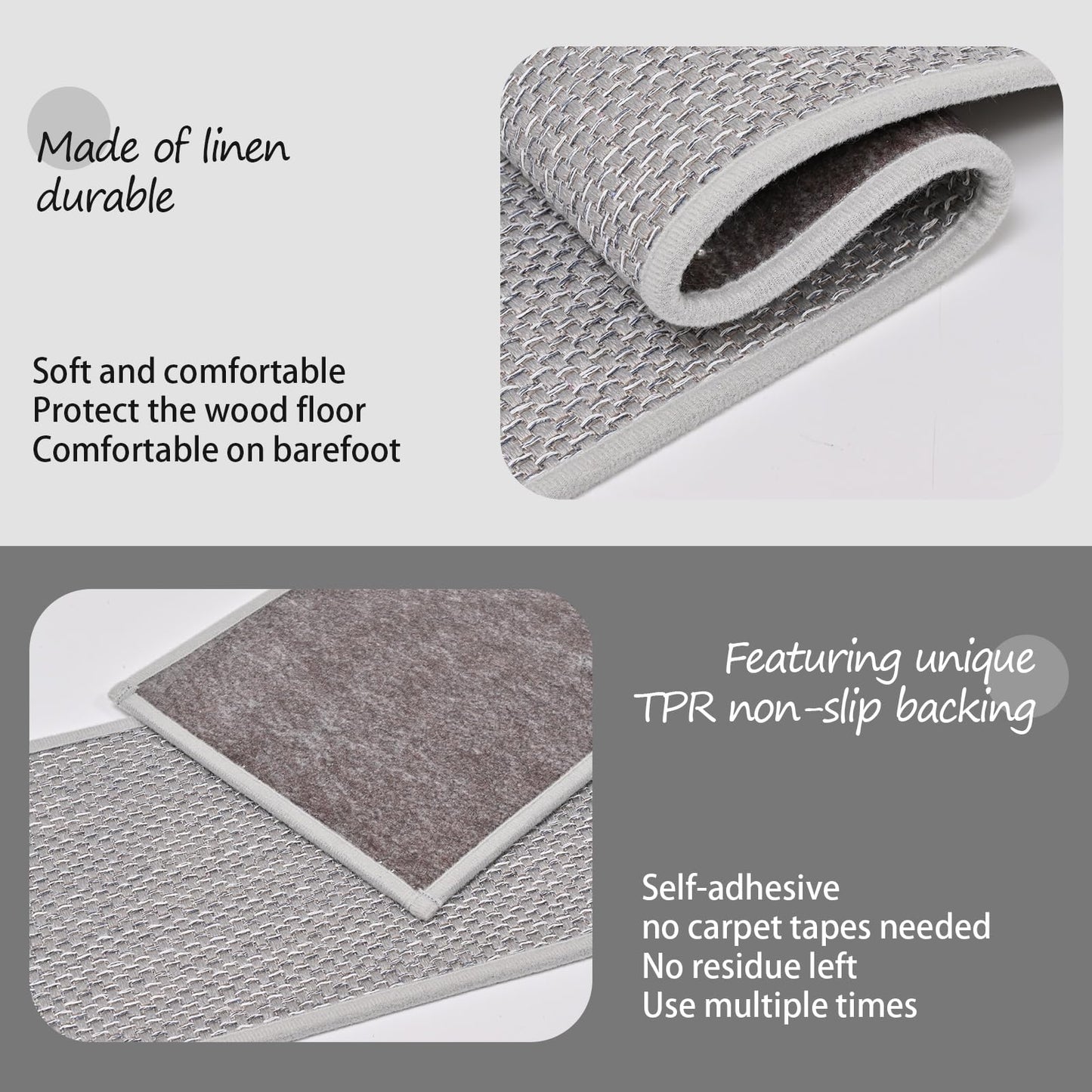 Carpet Stair Treads for Wooden Steps Indoor | Stair Treads Non Slip | Traceless Self Adhesive Stair Runner | Gray 7 Pcs