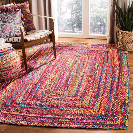 SAFAVIEH 5x8 Area Rug - Braided Collection - Red & Multi, Handmade Woven Cotton, Boho Reversible Style, Ideal for Living Room, Bedroom (BRD210A)