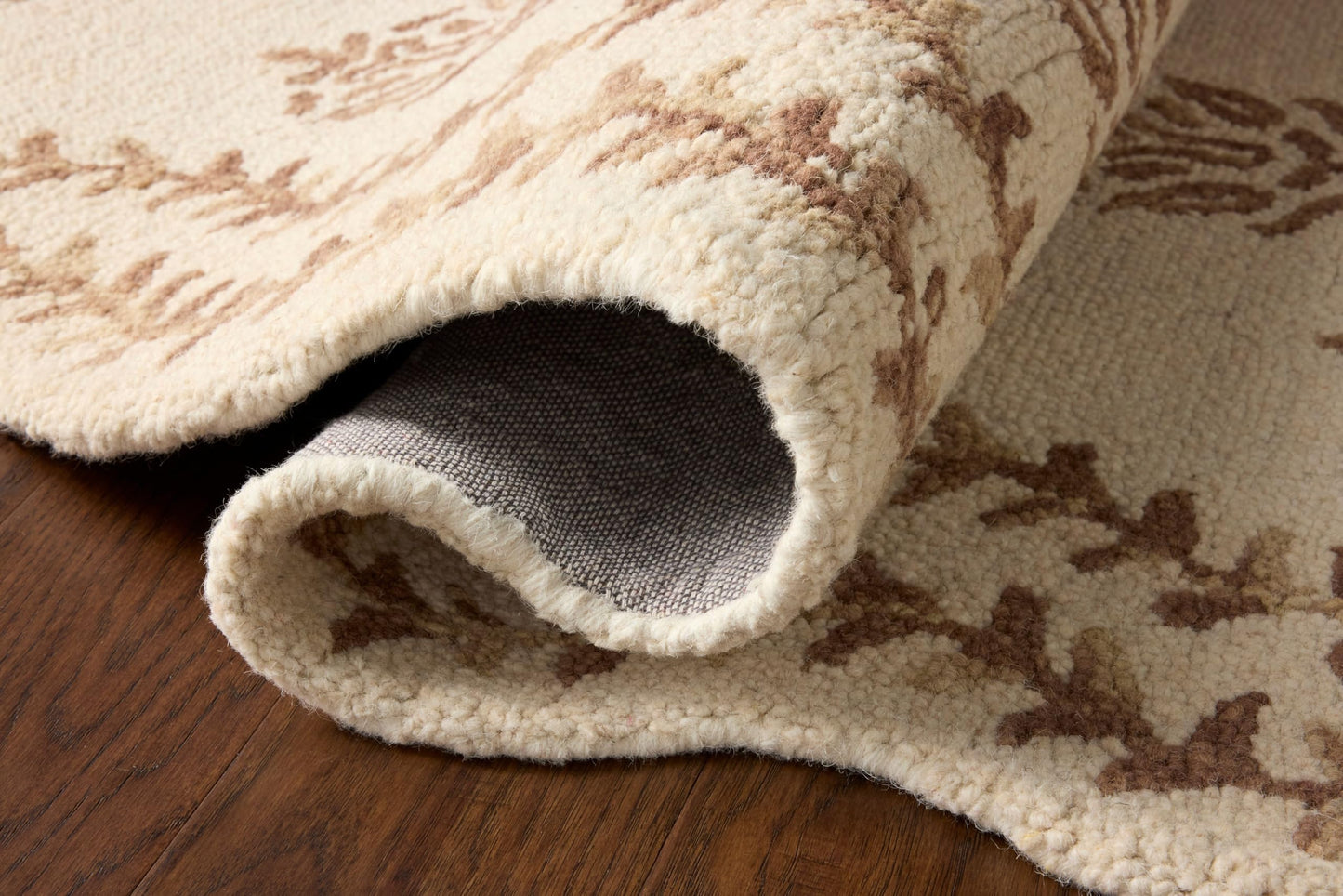 Loloi Rifle Paper Co. Lisette Collection LST-01 Ivory/Natural 2'-6" x 7'-6" Runner Rug Wool, Natural, Scallop, Wavy, Floral, Textured, Living Room, Bedroom, Dining, Carpet