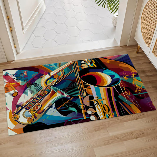Plistiz Abstract Jazz Indoor Door Mat, 17x29.5 Inch, Floor Area Rug for Entryway, Living Room, or Bathroom, Non-Slip Doormat, Music Design Home Decor Rug Gifts