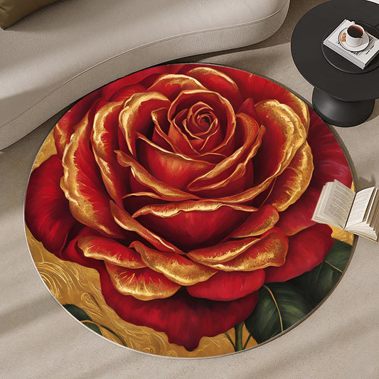 Abstract Roses and Floral Rug 2 ft Washable Round Area Rug for Living Room Modern Vintage Plants Rose Low-Pile Circle Rugs - Soft Non Slip Indoor Carpet for Bedroom Office Nursery Floor Mats