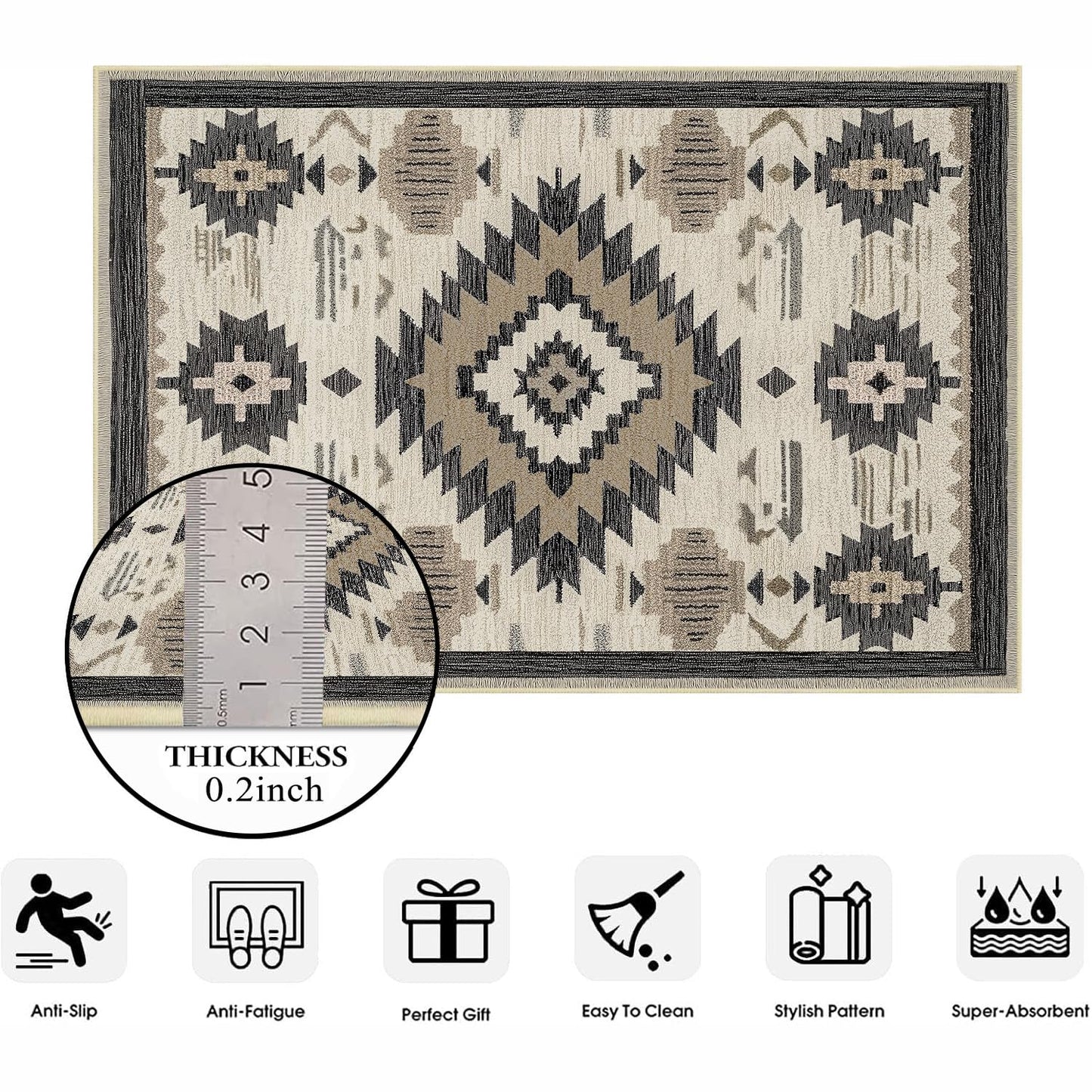 Western Rug 2x3 for Entryway Southwestern Aztec Area Rugs Machine Washable Boho Tribal Navajo Southwest Rug Non Slip Printed Low-Pile Indoor Door Mat Floor Carpet for Kitchen Bathroom Laundry, Beige