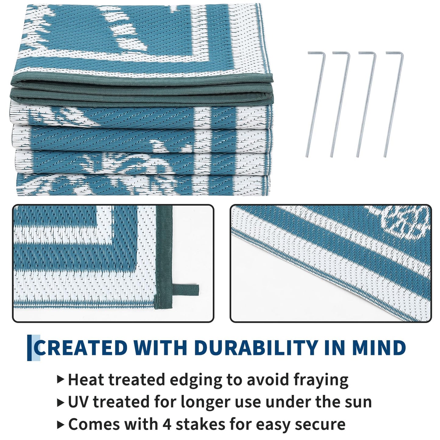 Garvee Outdoor Rug 5x8 Waterproof for Patios, Reversible Plastic Straw Rug, Tropical Leaf Indoor Outdoor Rugs, Large Area Rug for RV, Camping, Deck, Picnic Mat, Outside Carpet, Blue & White