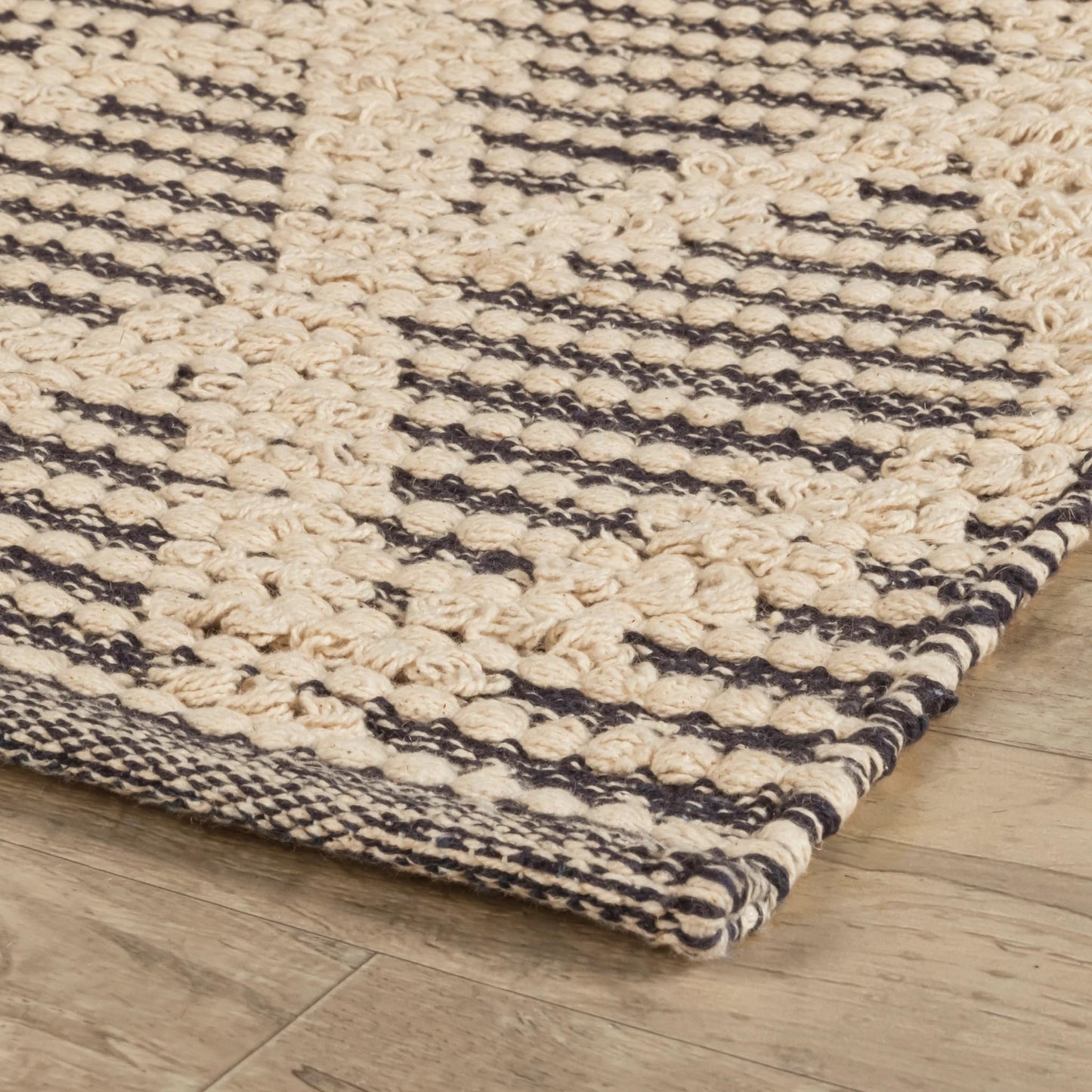 Home Conservatory Textured Diamond Blue/Ivory Handwoven Cotton 6 X 9 Feet, Blue/Ivory Geometric Pattern