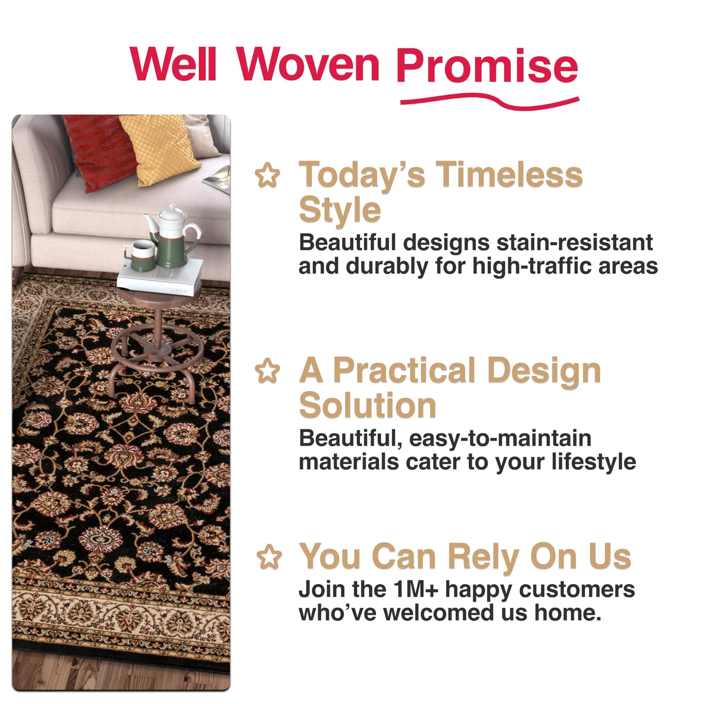 Well Woven Barclay Collection Sarouk Black 5x7 Oval Rug - for Living Room, Bedroom, and Dining Room