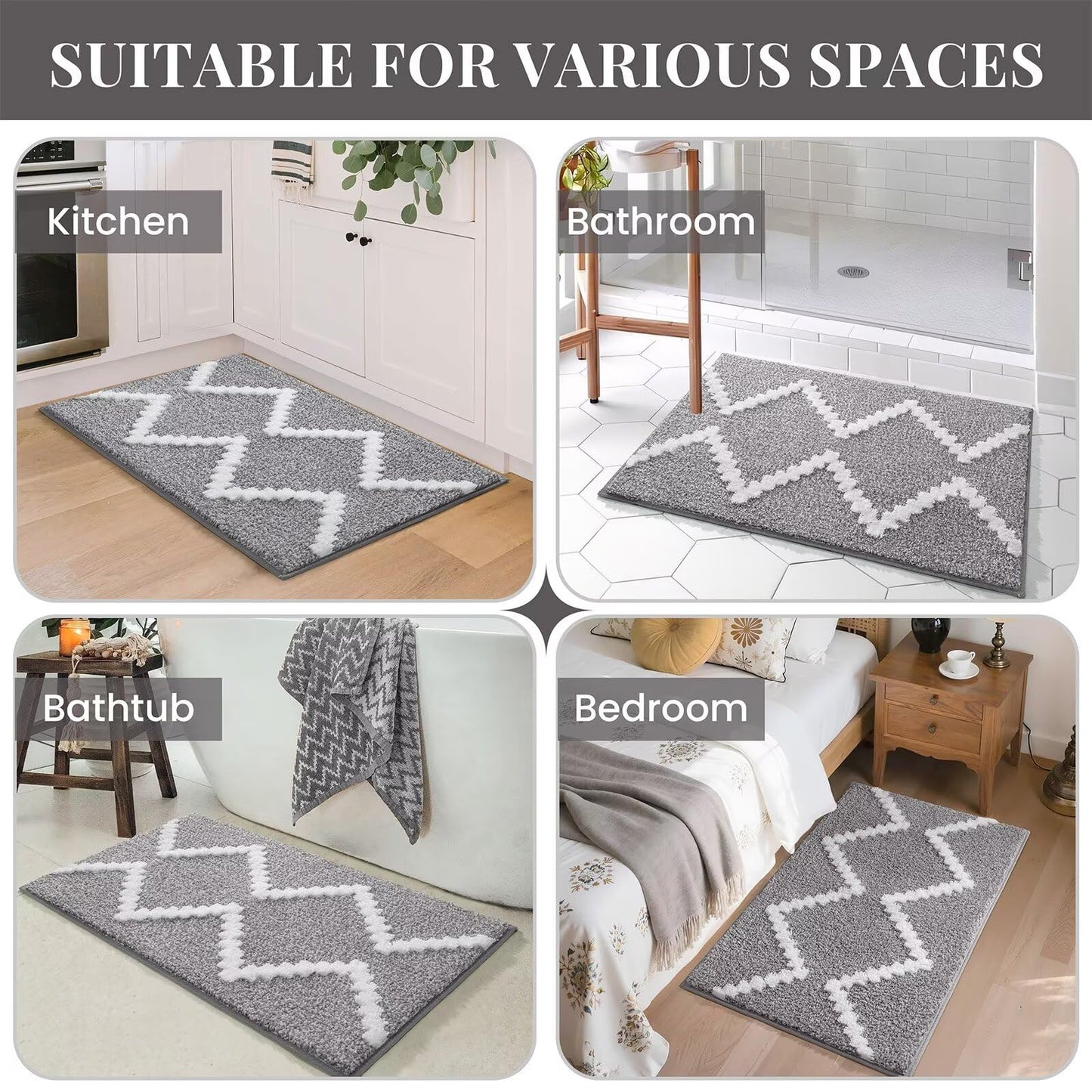 DEXDE Bathroom Rugs 20" x 30", Extra Soft Absorbent Microfiber Bath Rugs Non Slip Quick Dry Rubber Backing Machine Washable Bath Mats for Bathroom Floor, Shower, Home Decor Accessories, Grey