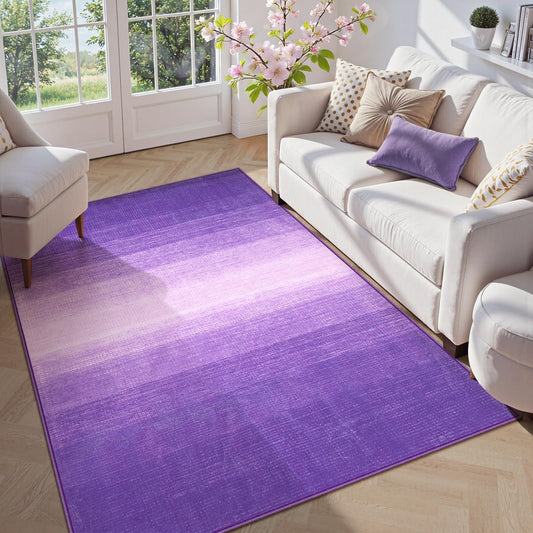 Wonnitar Modern Ombre Washable Rugs 5x7 for Bedroom, Non-Slip Purple Large Living Room Area Rug, Non-Shedding Abstract Low Pile Nursery Rug Soft Floor Carpet for Bedside Dorm (Purple, 5'x7')