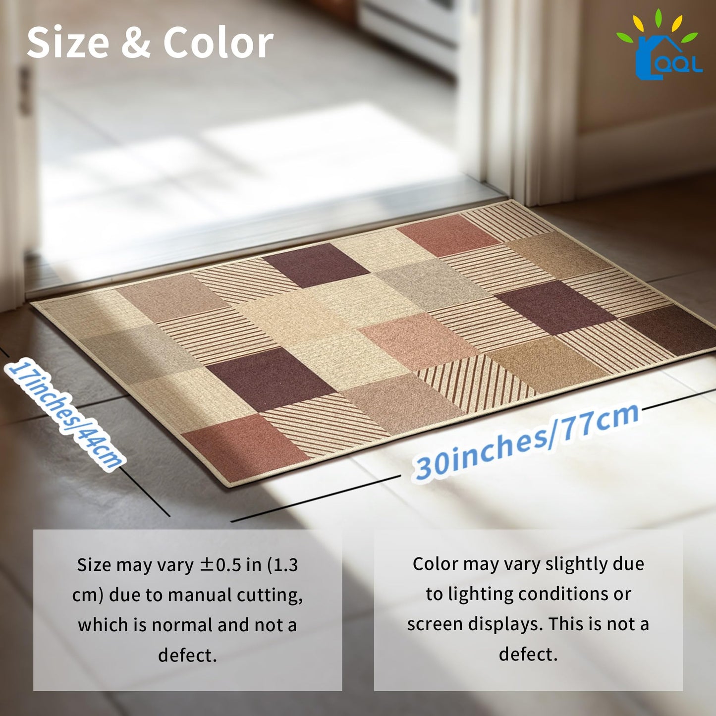 QQL 17"x30" Ultra Thin Front Door Mat, Non-Slip Rubber Backing, Dirt Trapper Doormat, Easy Clean Entryway Rug, Square Grid, RV Tent Entrance Mat
