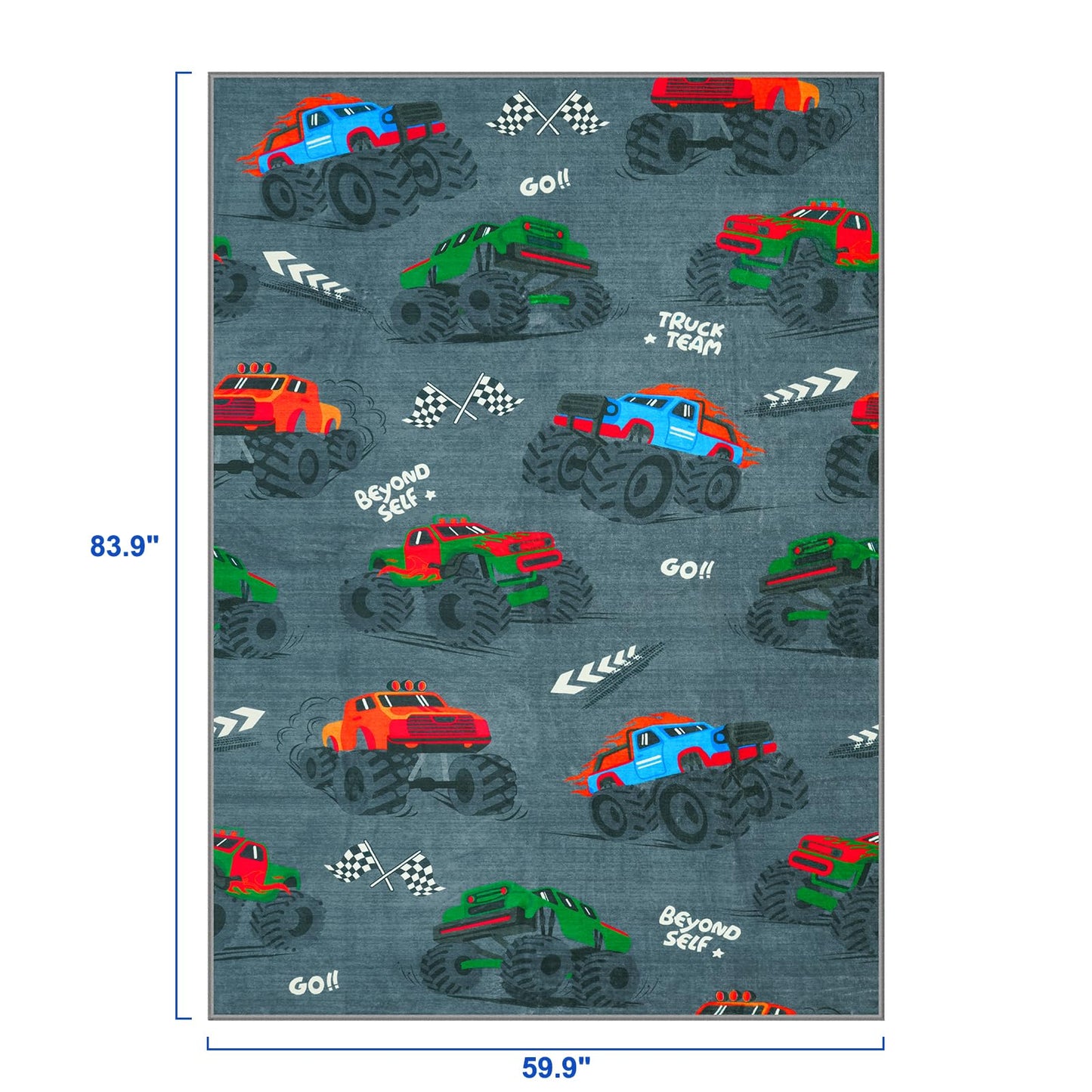 STARUIA 5x7 Washable Car Rugs for Boys Room, Large Cool Race Truck Kids Rug for Bedroom, Soft Boys Play Rug Construction Carpet for Kids Room Playroom Living Room（Grey