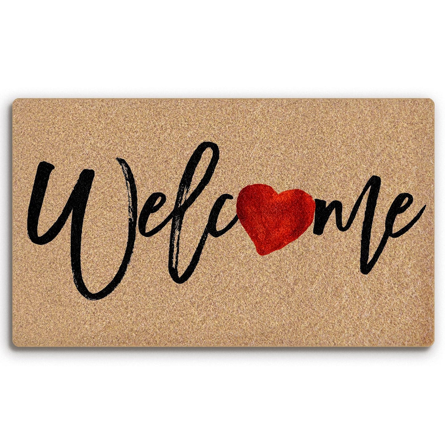 BitKAM Welcome Love Heart Coco Coir Doormat Door Welcome Mat for Home Entrance Front Door, Valentine Love-Heart Anniversary Valentine's Day Floor Mats for Outdoor Outside Entryway 30x17 Inch